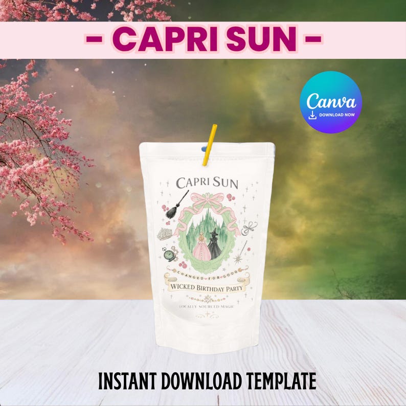 Editable Wicked Capri Sun Wrapper, Elphaba Glinda Birthday Invite ...