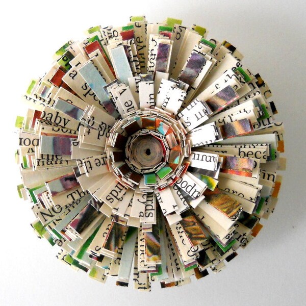 RESERVED Magnet, Vintage Paper, Handmade Flower - Old, Writing, Text, Words, Decor, Simple, One of a Kind, OOAK, Round, 3D, Neutrals