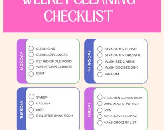 Customizable Simple Floral Blank Cleaning Checklist Printable , Weekly ...
