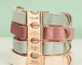 Collar y correa de terciopelo personalizados para perro con lazo, collar con identificación grabada, collar verde, regalo de primavera, regalo de boda para cachorros.