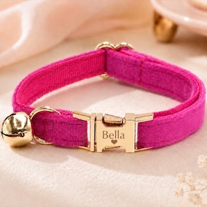 Personligt graverat sammetskopplet med rosett, rosa halsband för husdjur, katthalsband, litet hundhalsband, present till kattunge och valp