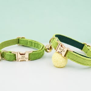 Personalised Cat Collar Leash Set with Bow, Engraved Gold Buckle, Green Pet Collar,, Small Dog Collar, Kitten Puppy Gift image 2
