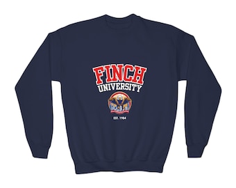 Finch University Crest Youth Crewneck Sweatshirt | Vintage Collegiate Logo
