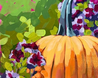Pumpkin Garden 12x12 Original Acrylic Painting
