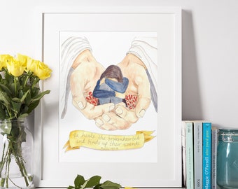 He Heals the Brokenhearted Print from The Redeemer Project by Barbara German