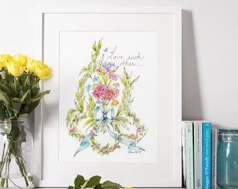 Love Each Other Watercolor Print with Mat