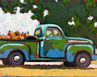 Pumpkin Truck 11x14 Original Acrylic Painting