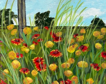 Indian Paintbrush at the Ranch 8x10 Original Acrylic Painting