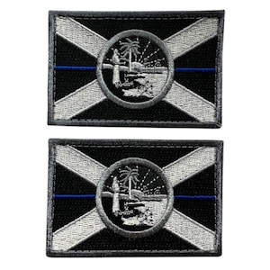 Florida state thin blue line flag patch (2pc bundle -“hook” fastener - mtf3)