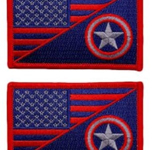 May include: Two rectangular embroidered patches featuring a split design. The left side displays a blue field with white stars and red and blue stripes. The right side is solid blue with a circular red and silver emblem containing a silver star.