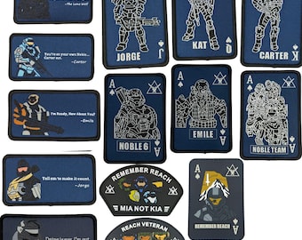 Fan Inspired Halo Reach 3-4 Inch Patches Sizes Vary Woven and PVC Patches Quotes, Playing Cards, Hook Fastener Backing for Halo Fans