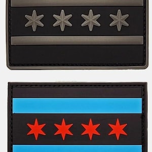 Miltacusa chicago city flag patch [2pc bundle - pvc rubber -hook fastener backing-ch15,16]