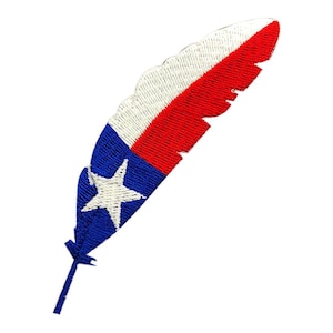 Toppa ricamata con piuma e bandiera del Texas, con chiusura a strappo.