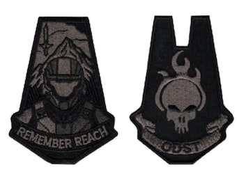 Grey and Black 2 PC ODST Remember Reach Tactical Patch 3.50 inch - Hook Fastener Backing