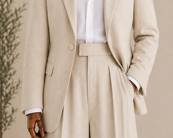 Linen Double Breasted Blazer, Italian Riviera Style Jacket, Resort Wear Groom