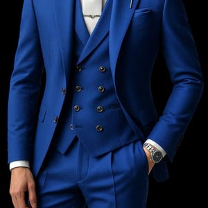 Double Breasted Waistcoat - Three Piece Suit for Men - Slim Fit Blazer & Pants - Wedding Suit For Men - Royal Blue Mens Suit - Gift For Him