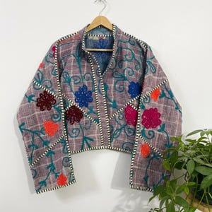 Vintage women's Wear Suzani Embroidered Short Winter Jacket Gudri Kantha Jacket