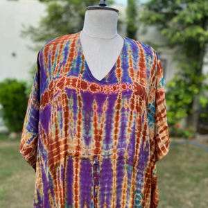 Tie-Dye Silk Kaftan Cover-Up: Bohemian Beach or Cruise Wear