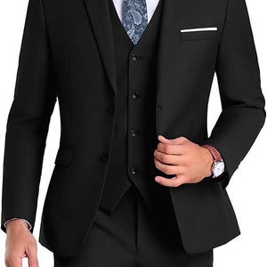 Slim Fit Black Men&#39;s Suit: 3-Piece Wedding Groom Wear