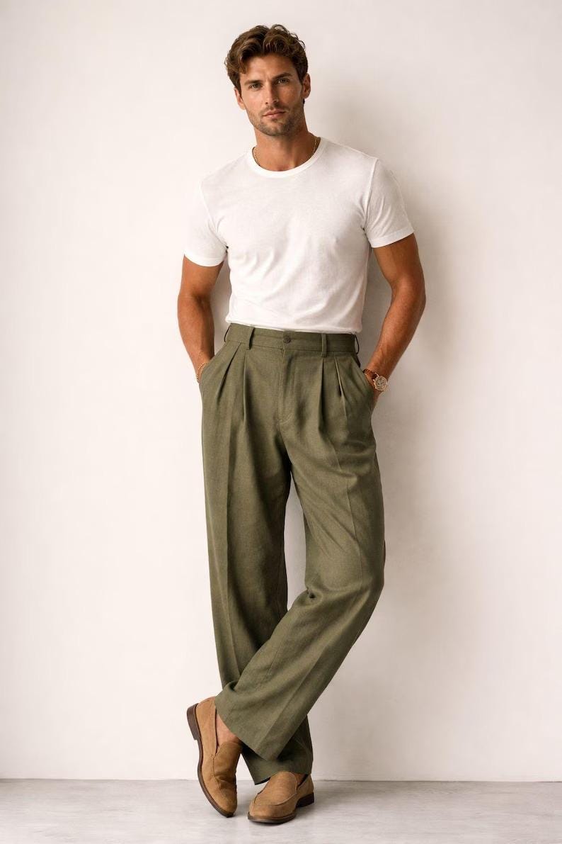 80s Mens Linen Pants - Etsy UK