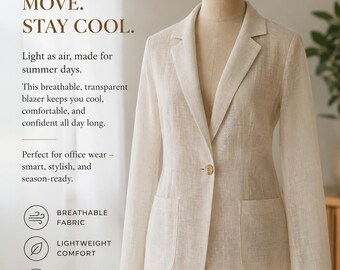 Conjunto de traje de lino para mujer / Ropa ligera de oficina para verano, pantalón beige