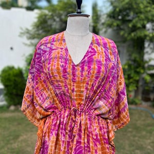 Tie Dye Crepe Silk Kaftan: Bohemian Resort Dress
