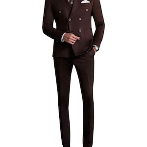Brown Double Breasted Slim Fit Suit: 2-Piece Tuxedo Style