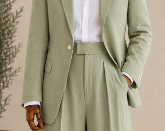 Linen Double Breasted Blazer, Italian Riviera Style Jacket, Resort Wear Groom