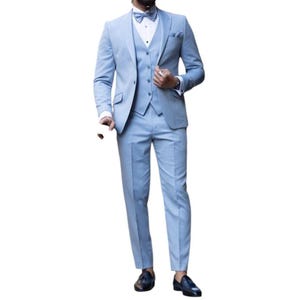 Slim Fit Light Blue Tuxedo Suit: 3-Piece Men&#39;s Wedding Suit