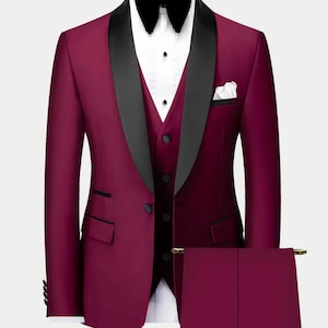 Burgundy Colour Solid Three Piece Men Suit, 3 Piece Suit for Men, Wedding Groom Suit, Slim Fit Custom Tailored Suit, Gift For Him