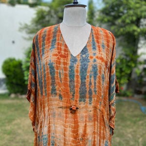 Tie Dye Silk Caftan Dress: Bohemian Resort Cover-Up
