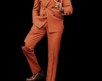 メンズ プレミアム ダークブルー ツーピース ダブルブレスト スーツ