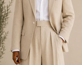 Linen Double Breasted Blazer, Italian Riviera Style Jacket, Resort Wear Groom