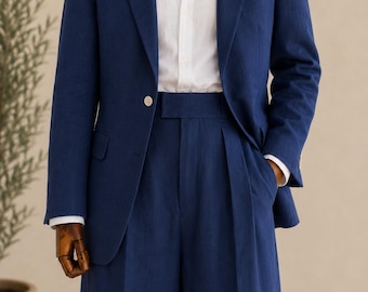 Linen Double Breasted Blazer, Italian Riviera Style Jacket, Resort Wear Groom