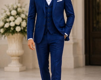 Traje de boda de 3 piezas azul marino, esmoquin para el novio, corte moderno a medida, tallas personalizadas disponibles.