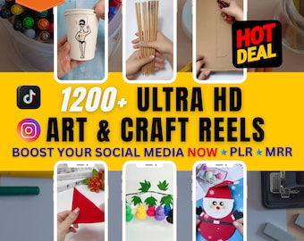 Paquete de más de 1200 videos de arte y manualidades en 4K HD: los mejores videos MRR, videos PLR, Instagram, TikTok, YouTube Shorts, crecimiento en redes sociales, descarga instantánea.