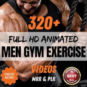 320+ HD Men&#39;s Animated Gym Exercise Video Clips Bundle,HD Workout Reels,TikTok,Instagram,YouTube,Digital Marketing,Mrr-Plr-Instant Download