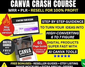 Corso intensivo di Canva per principianti con diritti MRR-PLR, guida a Canva con video tutorial, corso Canva pronto all'uso da rivendere per un profitto del 100%.