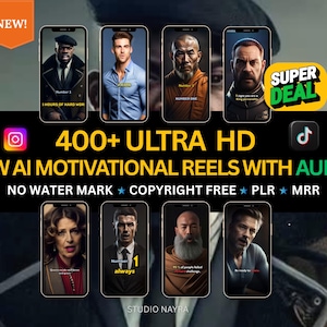 400+ HD Best AI Motivational reels videos,HD Ai reels,tiktok,instagram,youtube,digital marketing,mrr-plr-instant download