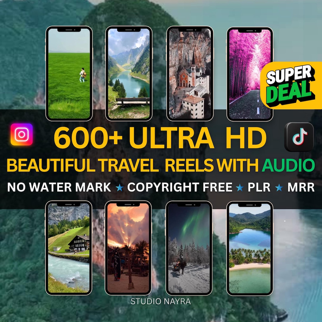 600+ Travel Reels, HD Nature Videos, Social Media Content (MRR) (Digital Download)