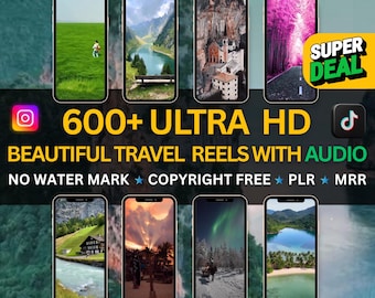 600+ Travel Reels, HD Nature Videos, Social Media Content (MRR) (Digital Download)