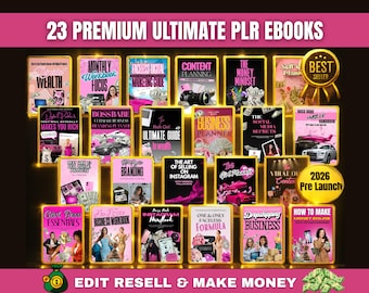 Paquete definitivo de 23 eBooks PLR para mujeres emprendedoras con plantillas de Canva, marketing sin rostro, derechos de reventa de eBooks superventas, imán de clientes potenciales y planificador de negocios.
