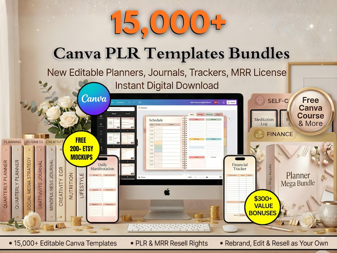15,000+ Canva PLR Editable Template Bundle: MRR Digital Product, Mega ...