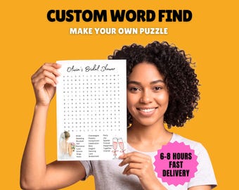 Personalized Puzzle Custom Word Search: Printable Party Game, Wedding Activity PDF, Baby Shower, Bridal Shower Game,Office Event Game