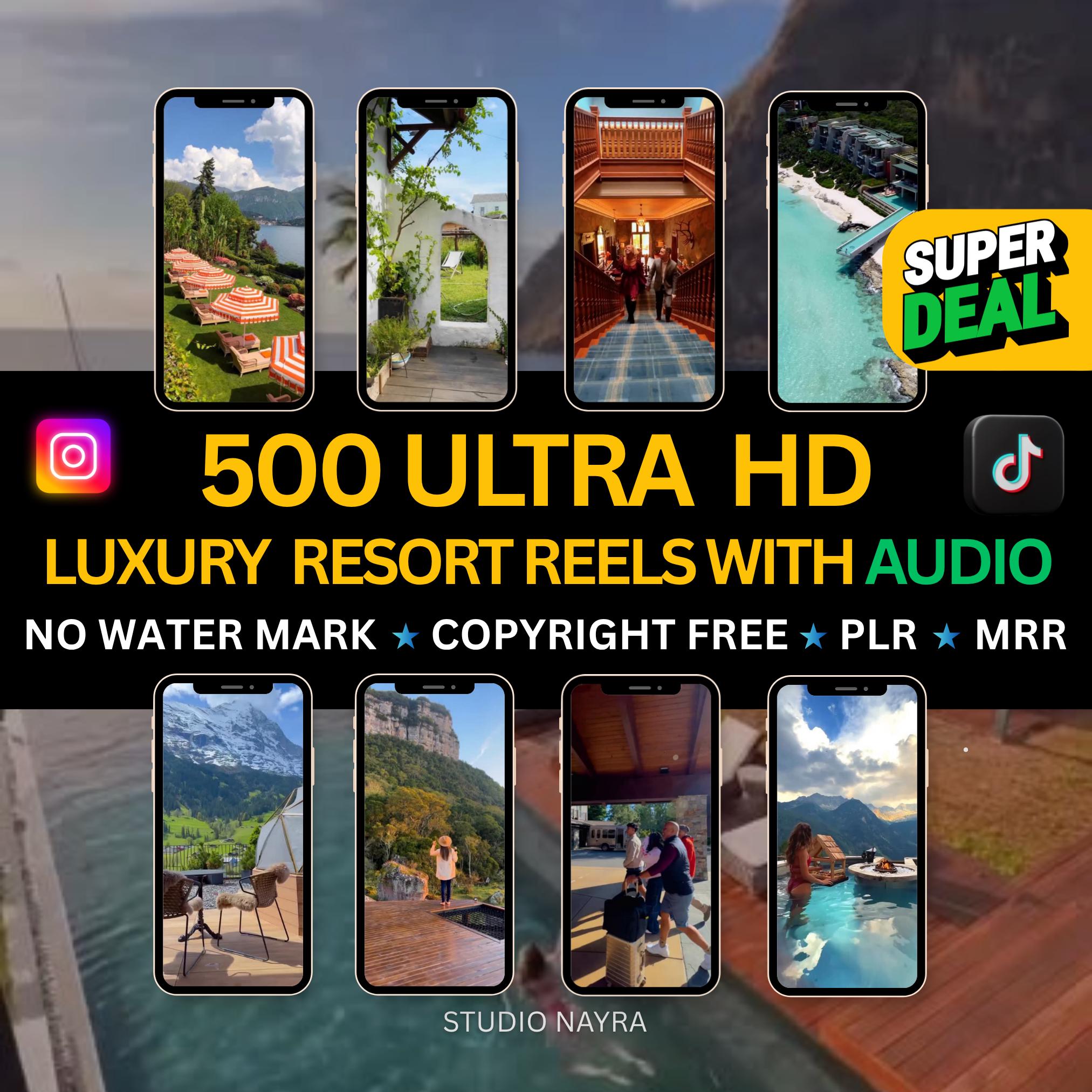 500 4K Ultra HD luxury hotel and resort reels videos,HD hotel reels,tiktok,instagram,youtube,digital marketing,mrr-plr-instant download