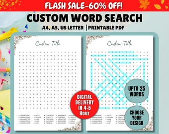 Personalized Puzzle Custom Word Search: Printable Party Game, Wedding Activity PDF, Baby Shower, Bridal Shower Game,Office Event Game