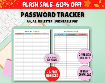 Simple Password Tracker Printable PDF | Password Log Book | Internet Password Organizer | Secure Login Tracker | Digital Download