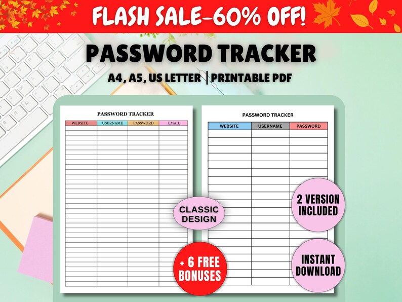 Simple Password Tracker Printable PDF | Password Log Book | Internet ...