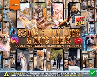 6500+ Funny Dogs and Cats Reels Videos-Super Mega Bundle–MRR/PLR–Viral Funny Animal Tiktok Reel,YouTube Shorts–Dog Cat Instagram Reels