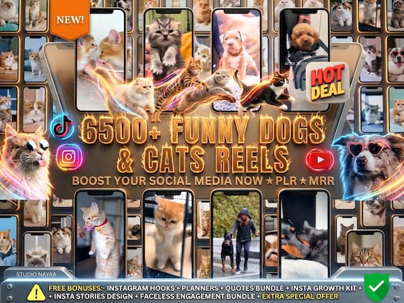 6500+ Funny Dogs and Cats Reels Videos-Super Mega Bundle–MRR/PLR–Viral Funny Animal Tiktok Reel,YouTube Shorts–Dog Cat Instagram Reels